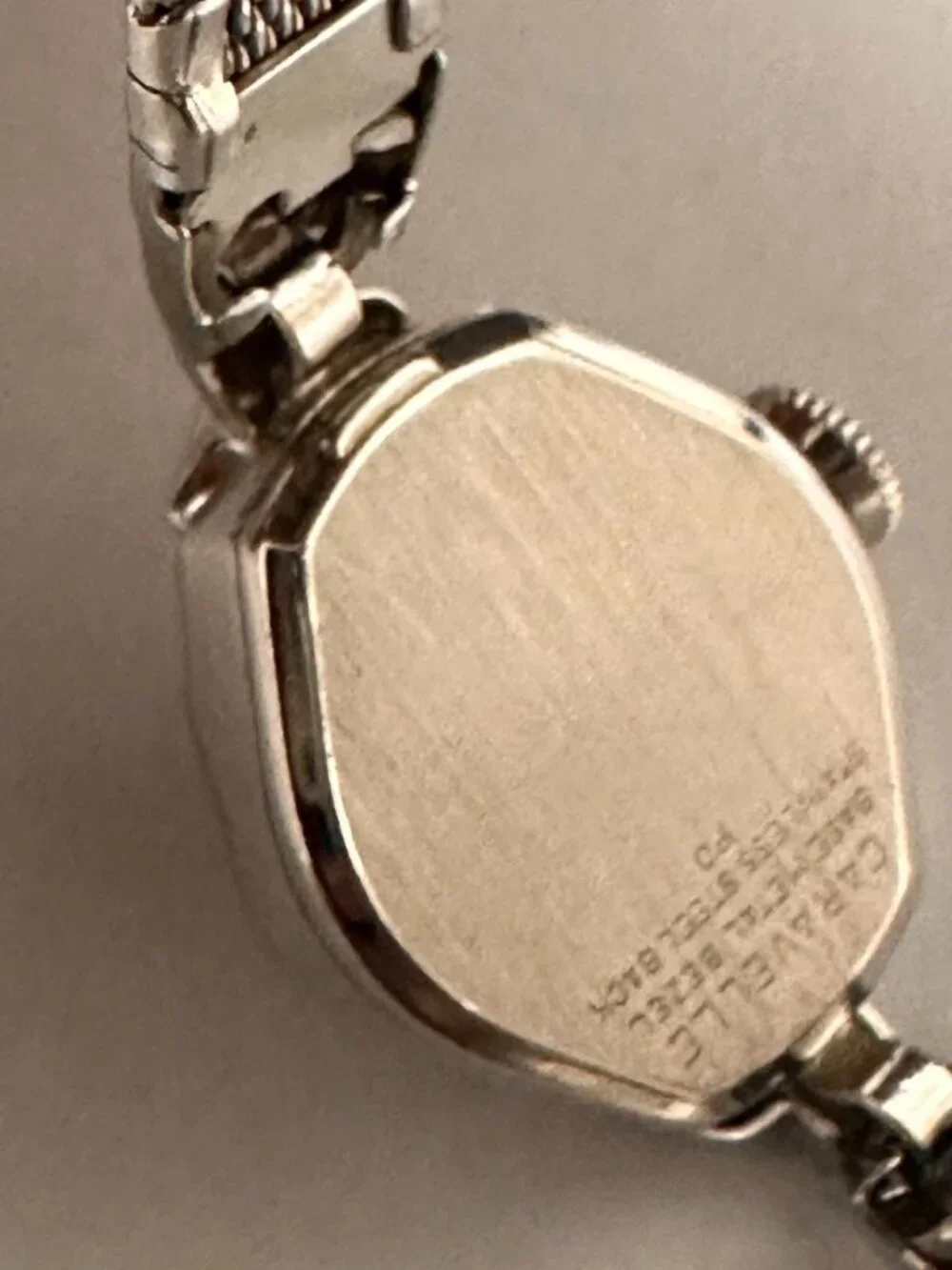 Caravelle Watch Silver Tone Small Dial 16MM Dainty Safety Chain Manual Wind